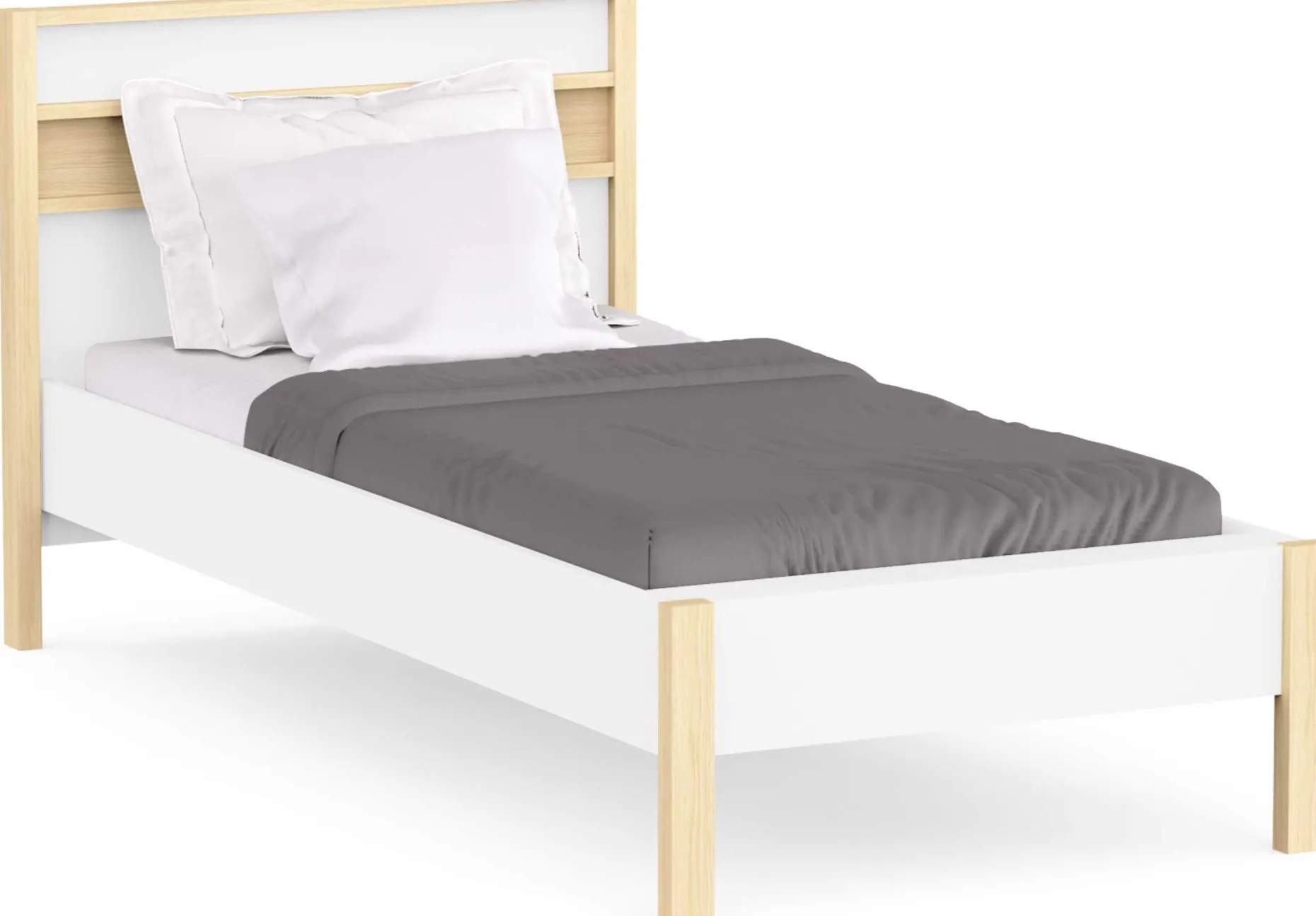 Einzelbett Heva - 90x190/200cm - weiß/Eiche Dekor