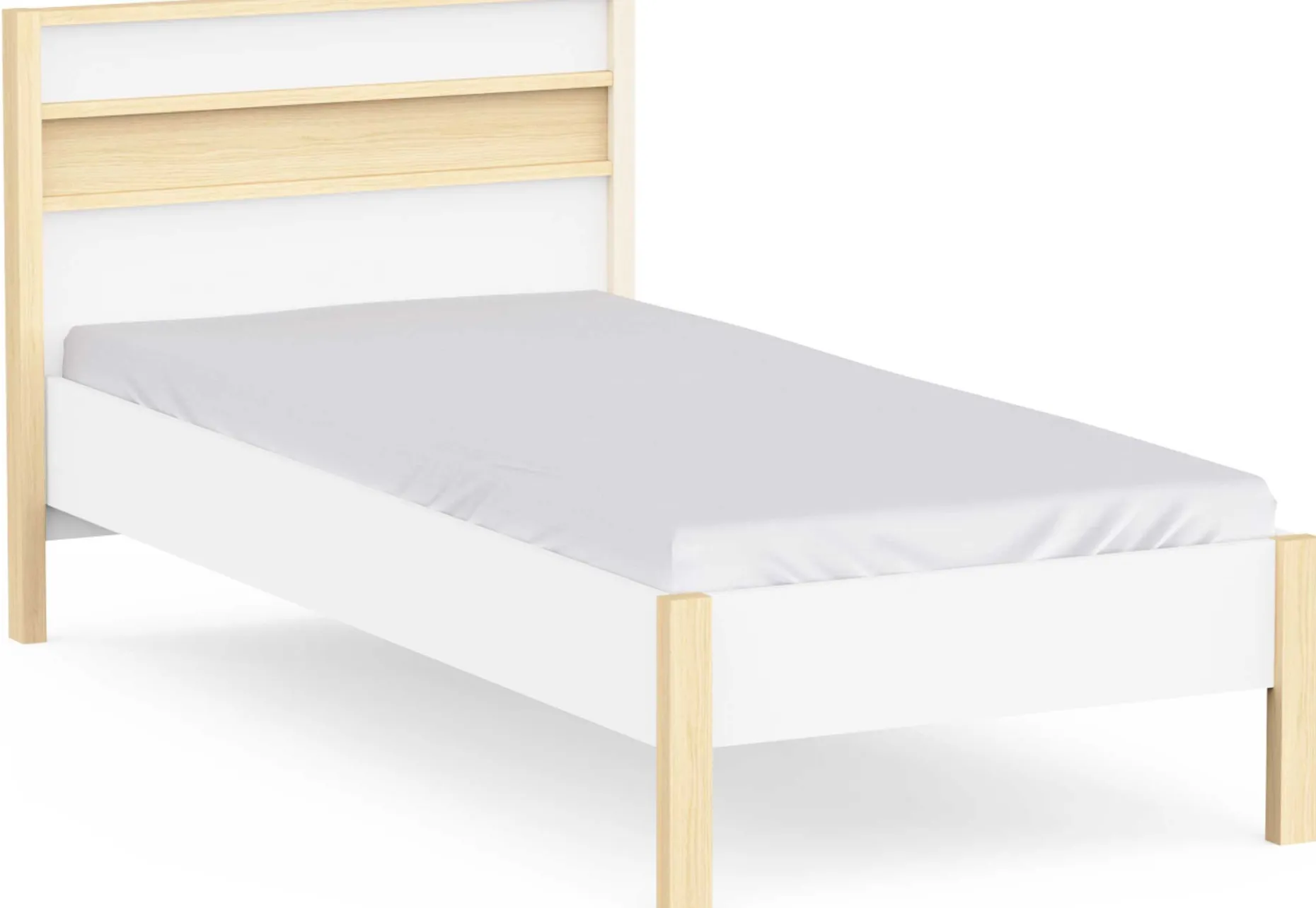 Einzelbett Heva - 90x190/200cm - weiß/Eiche Dekor