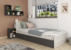 Einzelbett Kazim 90x200 mit Stauraum - grau