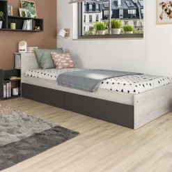 Einzelbett Kazim 90x200 mit Stauraum - grau
