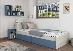 Einzelbett Kazim 90x200 mit Stauraum - dunkelblau