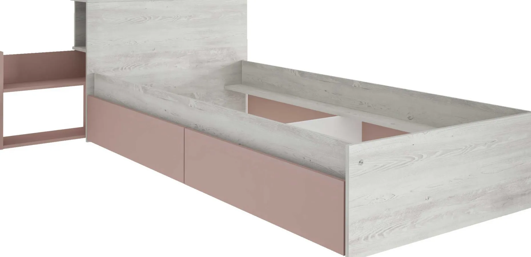 Einzelbett Kazim 90x200 mit Stauraum - altrosa