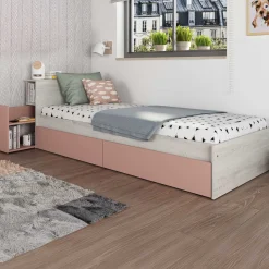 Einzelbett Kazim 90x200 mit Stauraum - altrosa