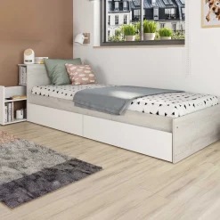 Einzelbett Kazim 90x200 mit Stauraum - weiß