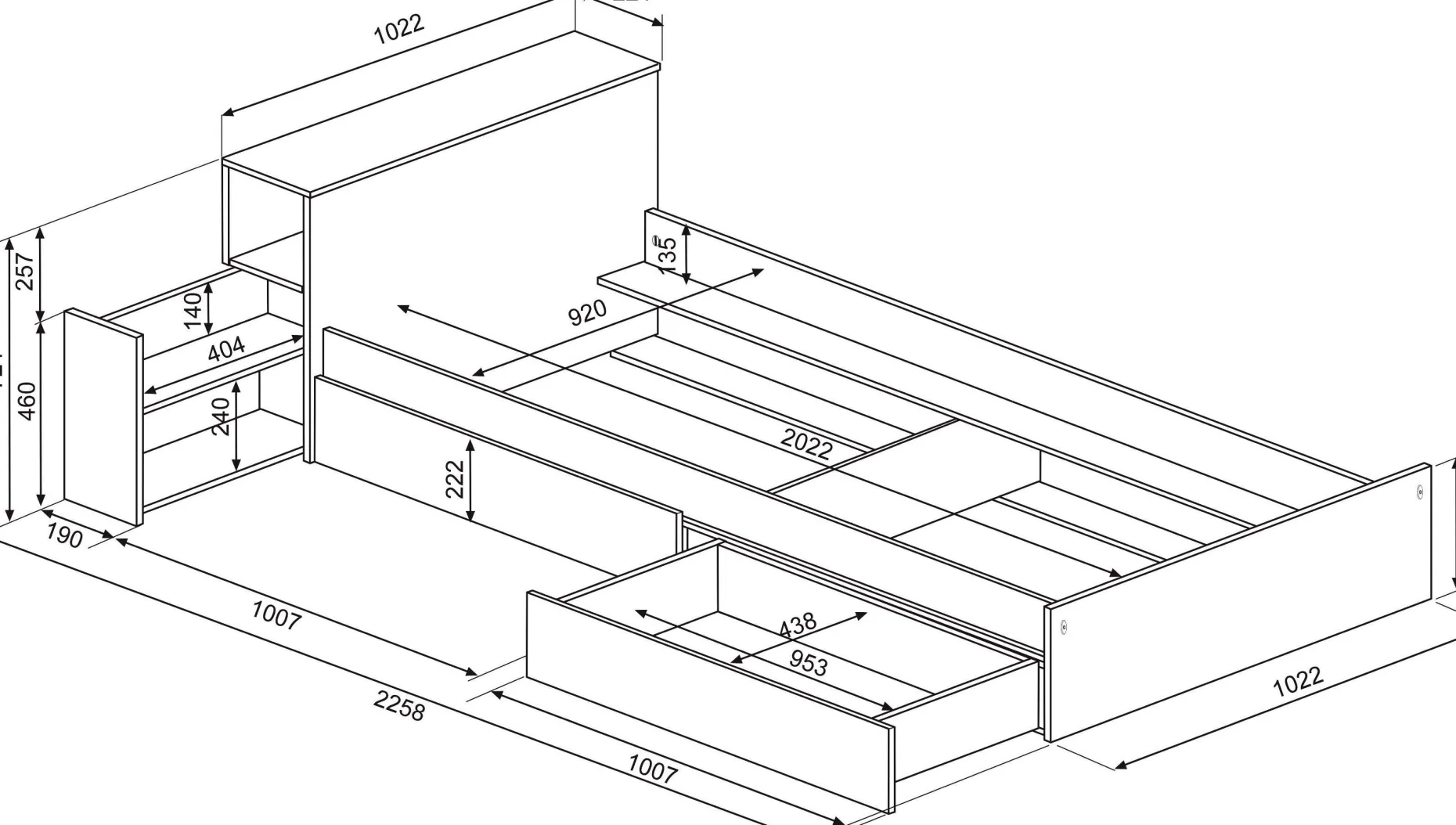 Einzelbett Kazim 90x200 mit Stauraum - weiß