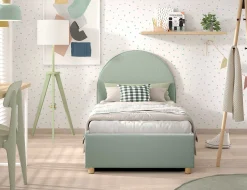 Einzelbett Maeva mit Nachttisch - 90x200cm - mit Stauraum - grün
