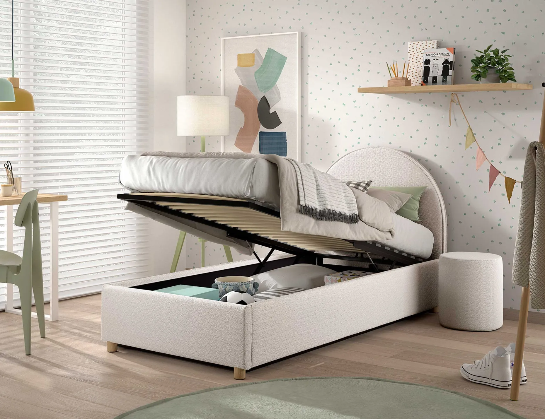Einzelbett Maeva - 90x200cm - mit Stauraum - weiß
