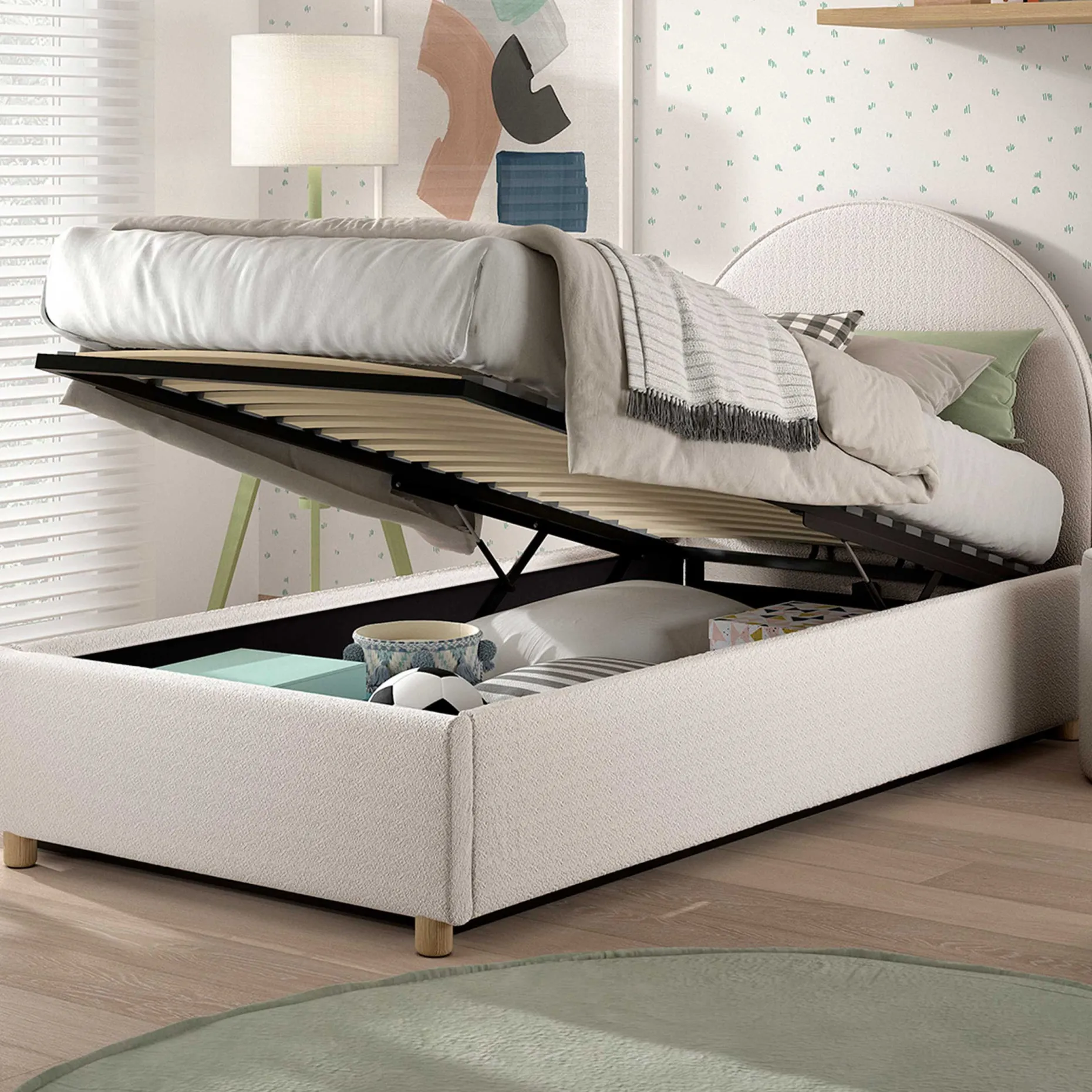 Einzelbett Maeva - 90x200cm - mit Stauraum - weiß
