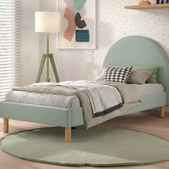 Einzelbett Maeva - 212x97x107 cm - Grüner Bouclé-Stoff