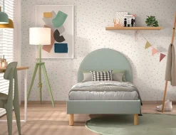 Einzelbett Maeva - 212x97x107 cm - Grüner Bouclé-Stoff