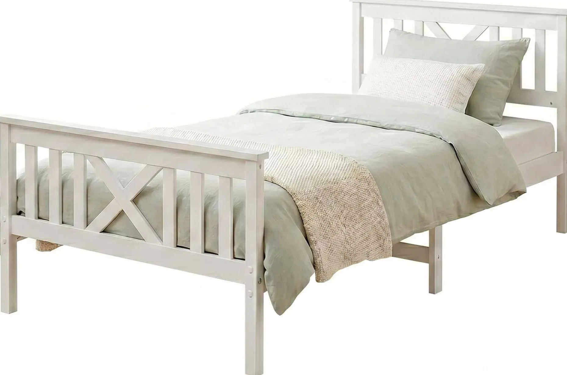 Einzelbett Milo - 90x200cm - massivem Kiefernholz - weiß