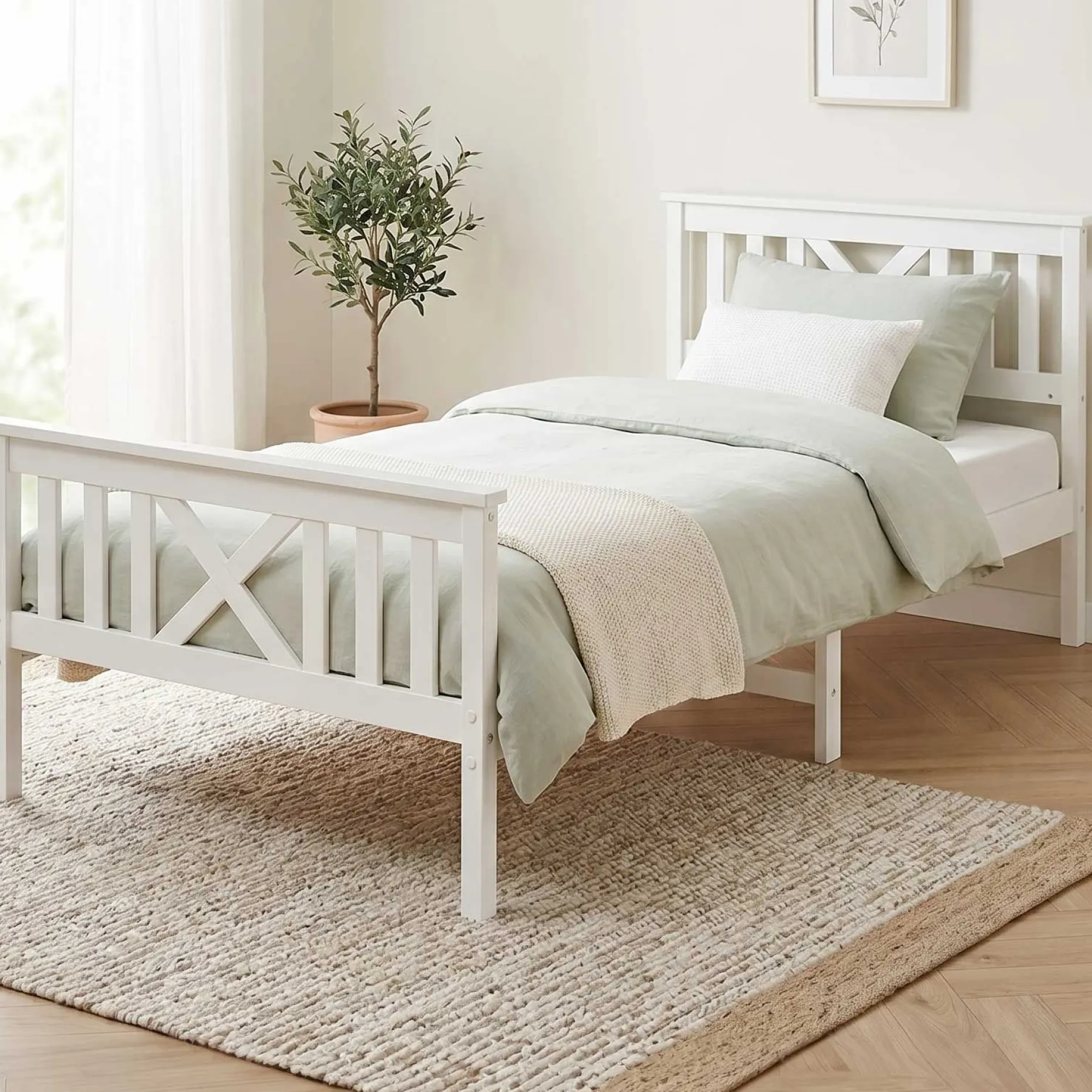 Einzelbett Milo - 90x200cm - massivem Kiefernholz - weiß
