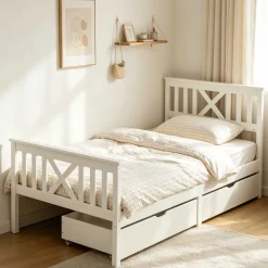 Einzelbett Milo - 90x200cm - mit Schubladen - massivem Kiefernholz - weiß
