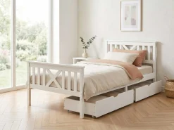 Einzelbett Milo - 90x200cm - mit Schubladen - massivem Kiefernholz - weiß