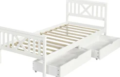 Einzelbett Milo - 90x200cm - mit Schubladen - massivem Kiefernholz - weiß