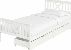 Einzelbett Milo - 90x200cm - mit Schubladen - massivem Kiefernholz - weiß