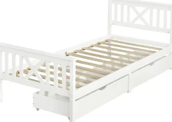 Einzelbett Milo - 90x200cm - mit Schubladen - massivem Kiefernholz - weiß