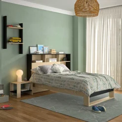 Einzelbett Nael - 90x200cm - Eiche Dekor/schwarz