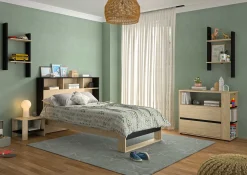 Einzelbett Nael - 90x200cm - Eiche Dekor/schwarz
