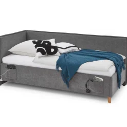 Einzelbett Ollie | Mit Rückenlehne | 120 x 200 cm | Design Grau