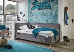 Einzelbett Ollie | Mit Rückenlehne | 90 x 200 cm | Design Grau