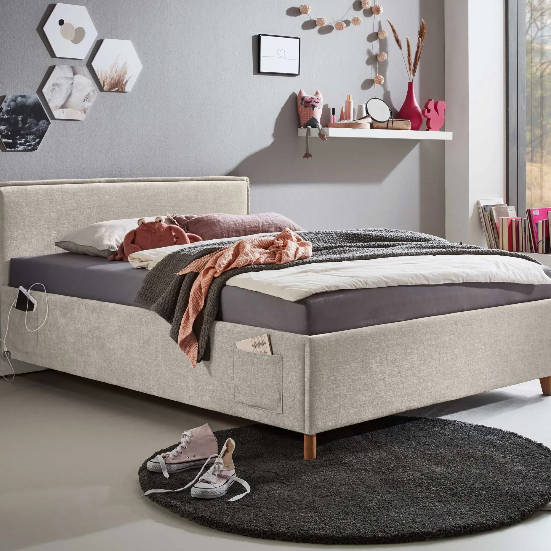 Einzelbett Ollie | 120 x 200 cm | Design Beige