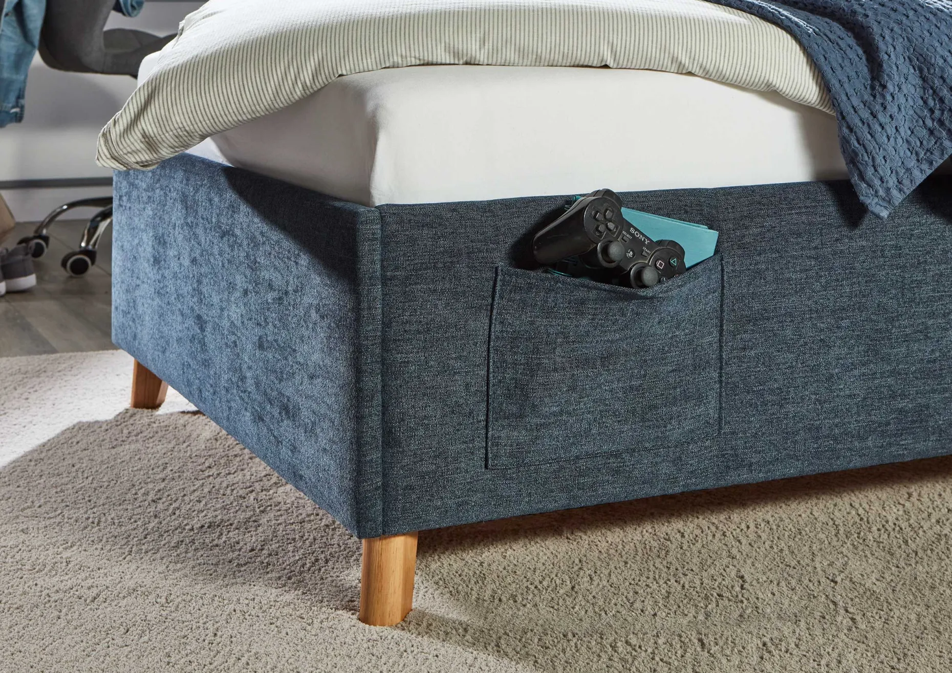 Einzelbett Ollie | 120 x 200 cm | Design Blau
