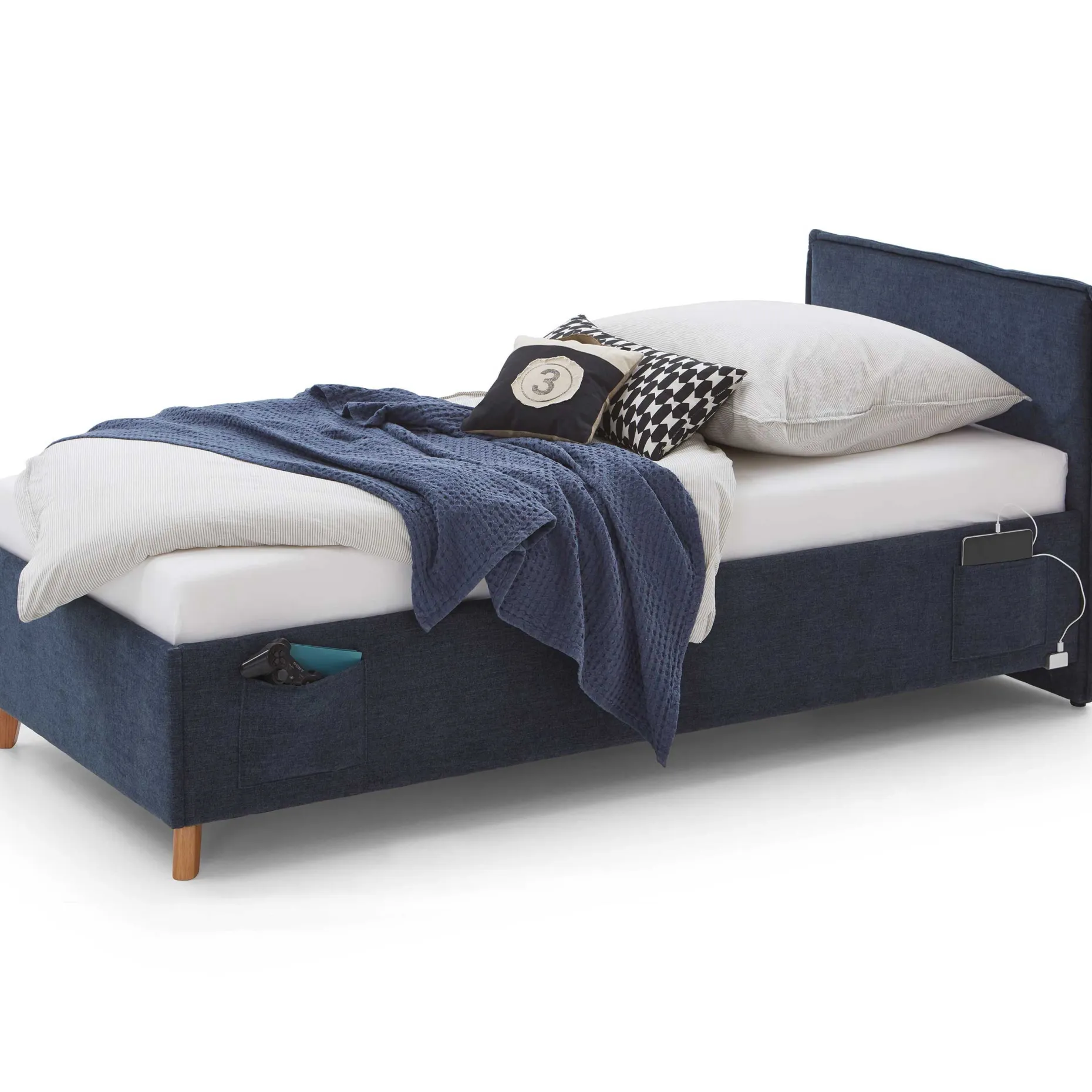 Einzelbett Ollie | 120 x 200 cm | Design Blau