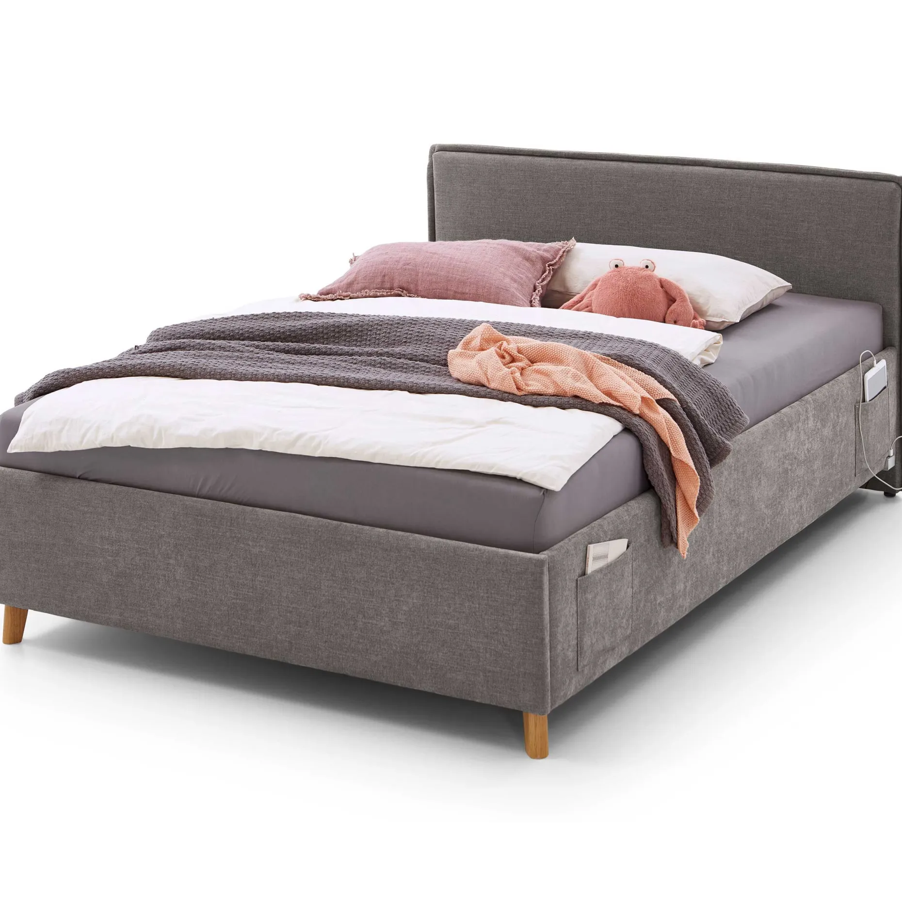 Einzelbett Ollie | 90 x 200 cm | Design Grau