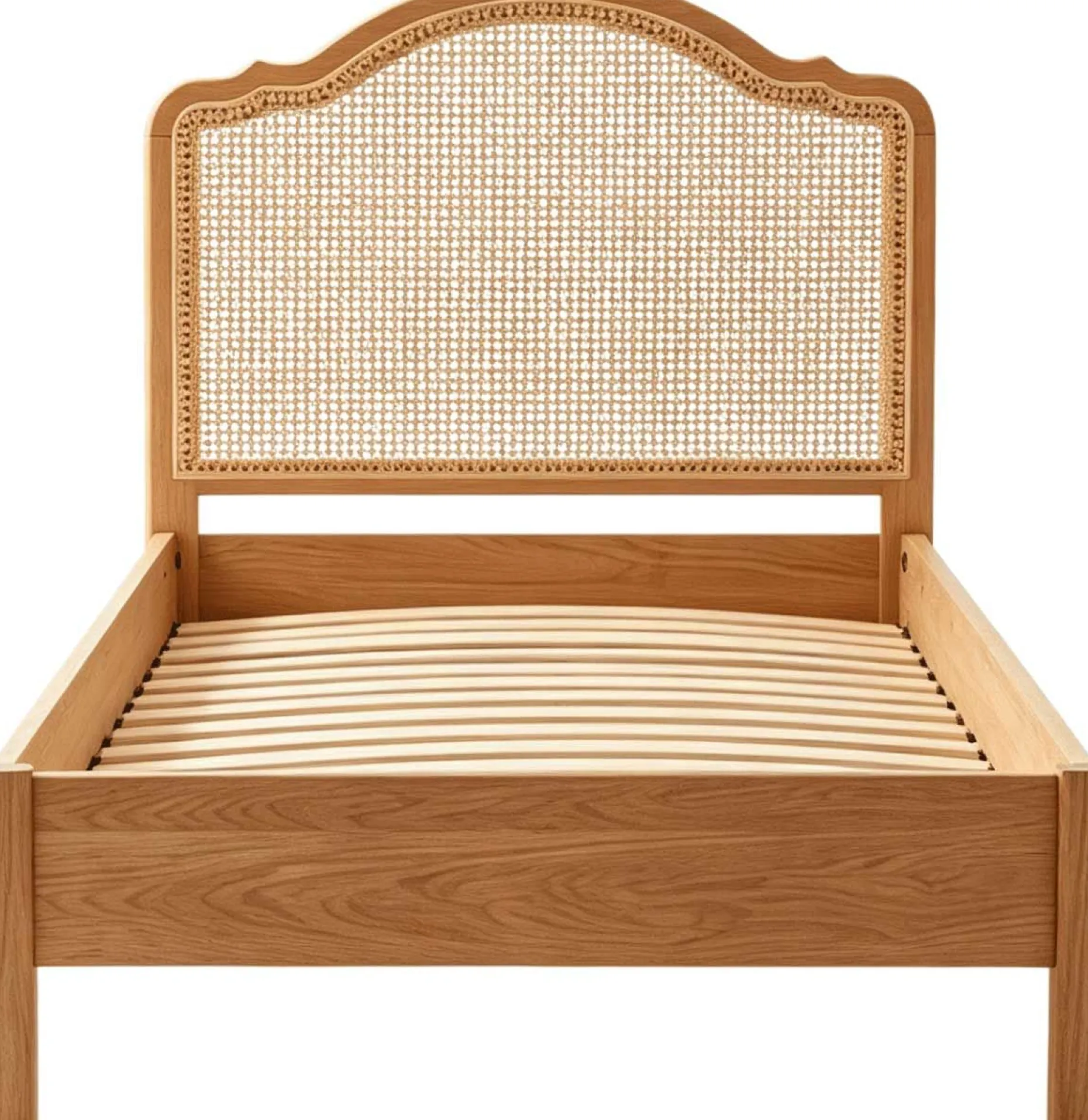 Einzelbett Prestige - 90x200cm - mit Lattenrost - Eichenholz/Rattan