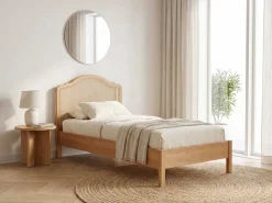 Einzelbett Prestige - 90x200cm - mit Lattenrost - Eichenholz/Rattan