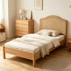 Einzelbett Prestige - 90x200cm - mit Lattenrost - Eichenholz/Rattan