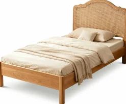 Einzelbett Prestige - 90x200cm - mit Lattenrost - Eichenholz/Rattan
