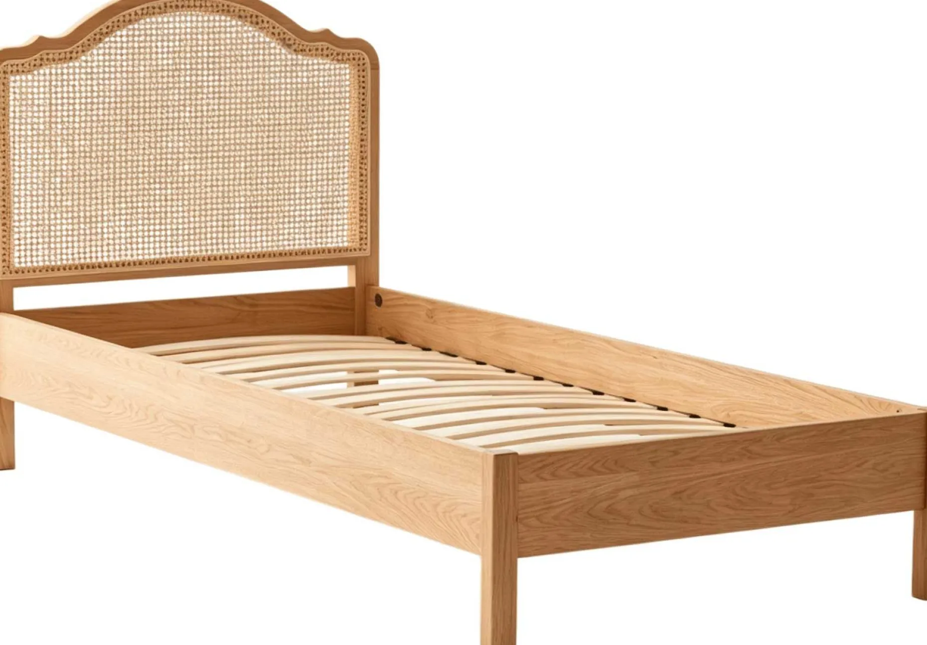 Einzelbett Prestige - 90x200cm - mit Lattenrost - Eichenholz/Rattan