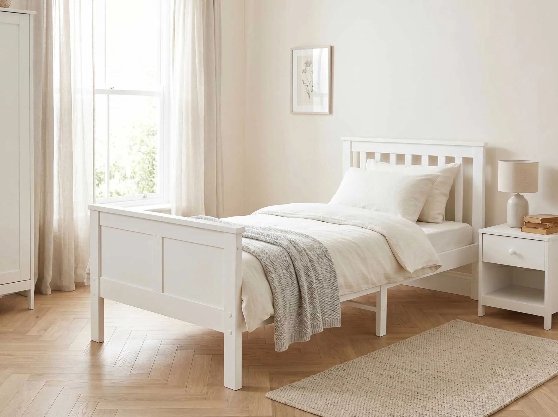 Einzelbett Rover - 90x200cm - massivem Kiefernholz - weiß