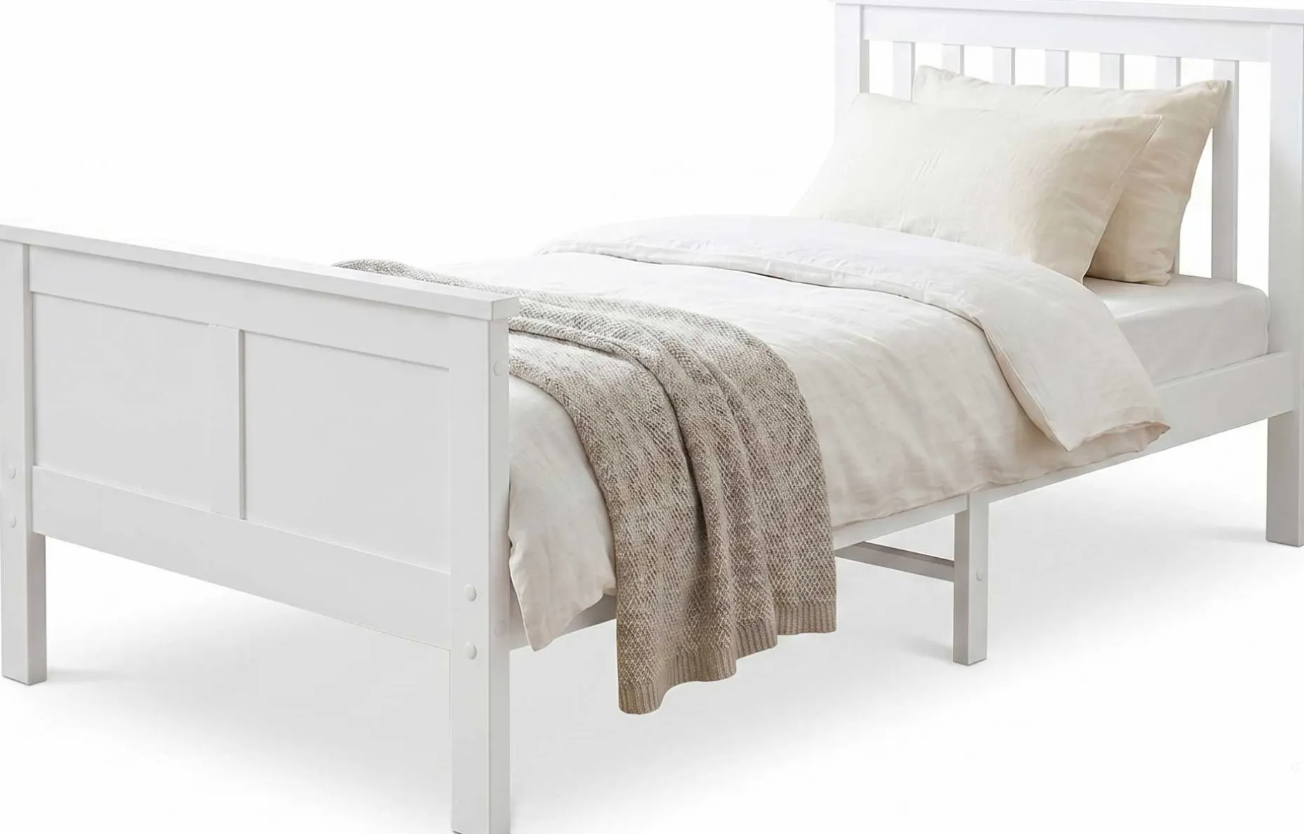Einzelbett Rover - 90x200cm - massivem Kiefernholz - weiß