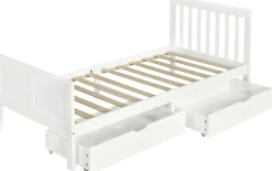 Einzelbett Rover - 90x200cm - mit Schubladen - massivem Kiefernholz - weiß