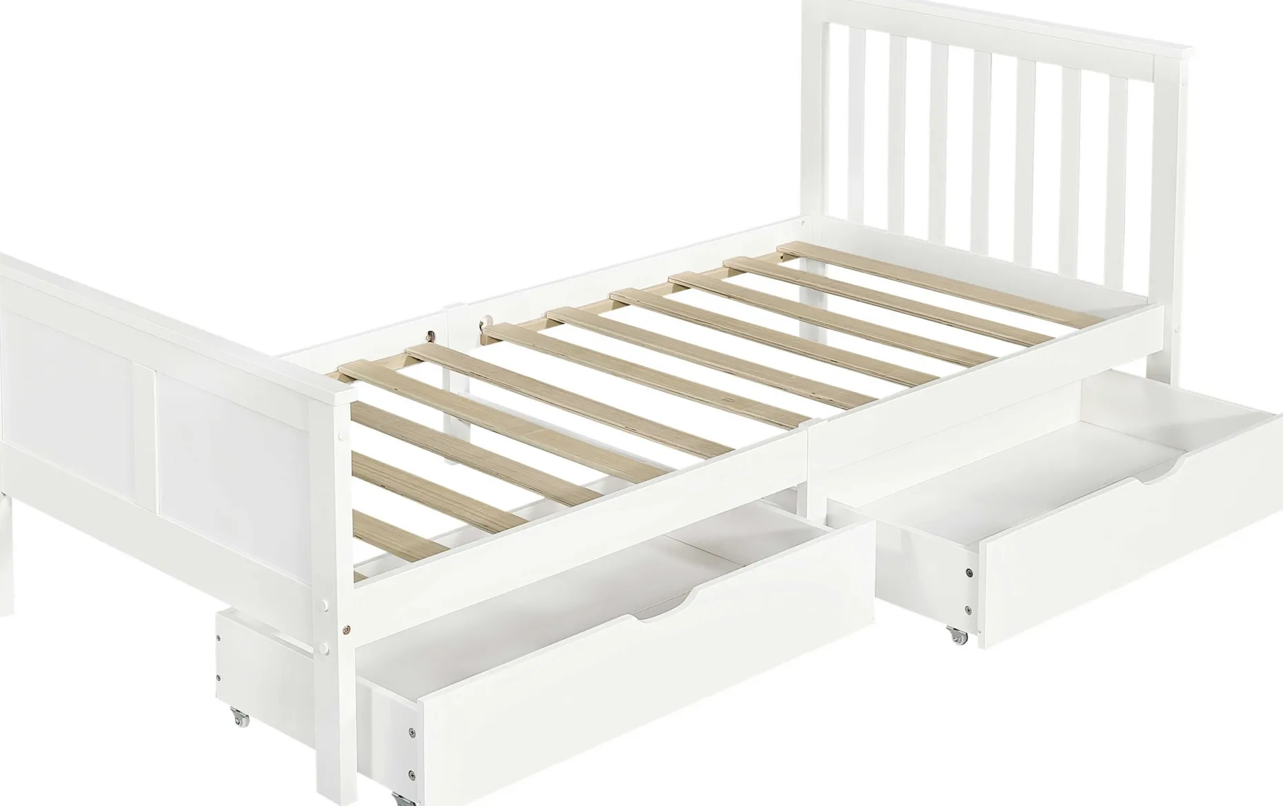 Einzelbett Rover - 90x200cm - mit Schubladen - massivem Kiefernholz - weiß