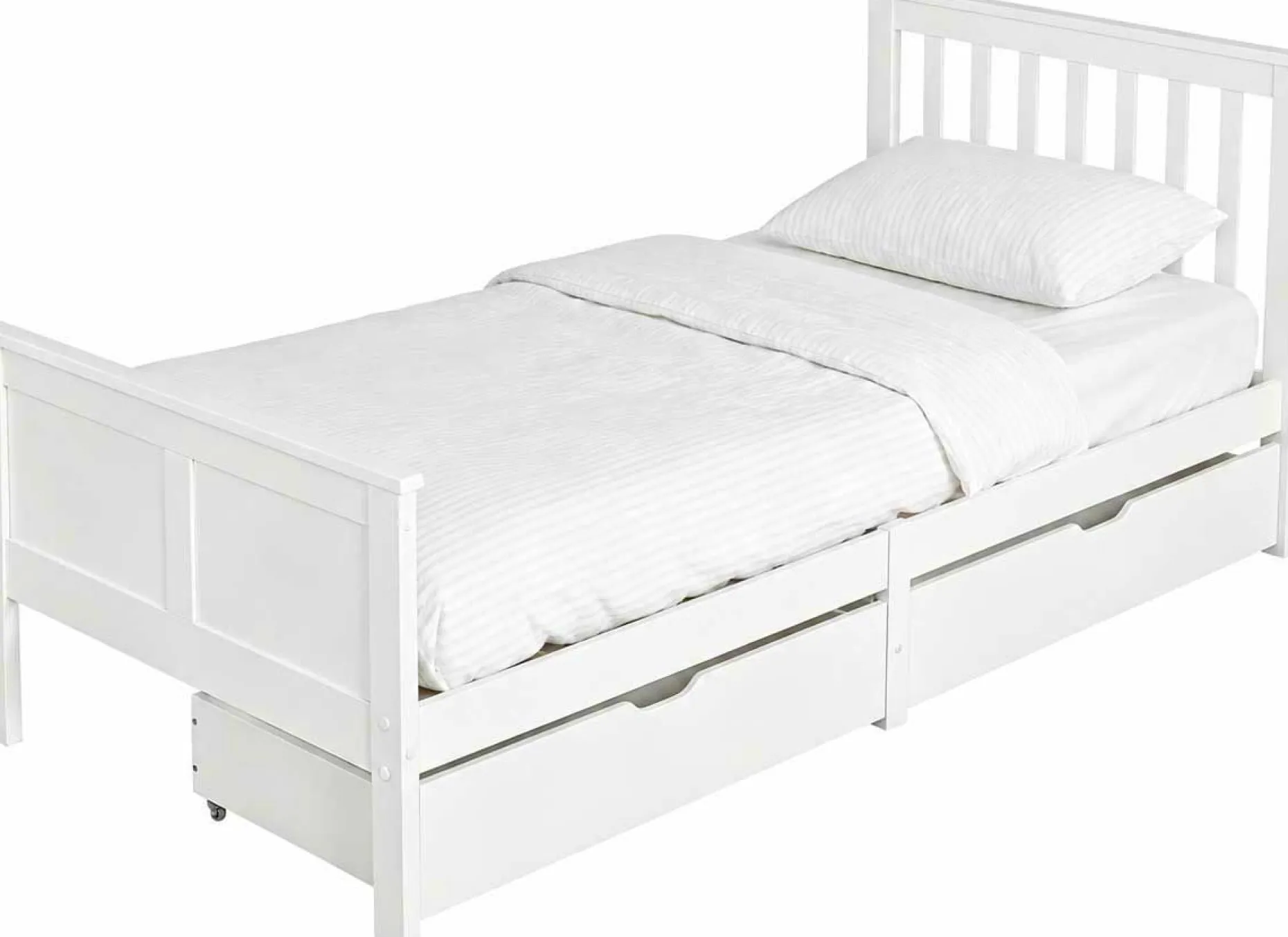 Einzelbett Rover - 90x200cm - mit Schubladen - massivem Kiefernholz - weiß