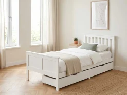 Einzelbett Rover - 90x200cm - mit Schubladen - massivem Kiefernholz - weiß