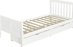 Einzelbett Rover - 90x200cm - mit Schubladen - massivem Kiefernholz - weiß