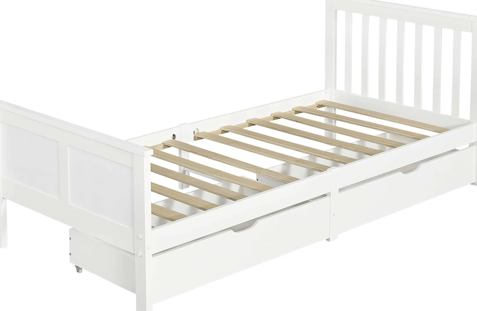 Einzelbett Rover - 90x200cm - mit Schubladen - massivem Kiefernholz - weiß