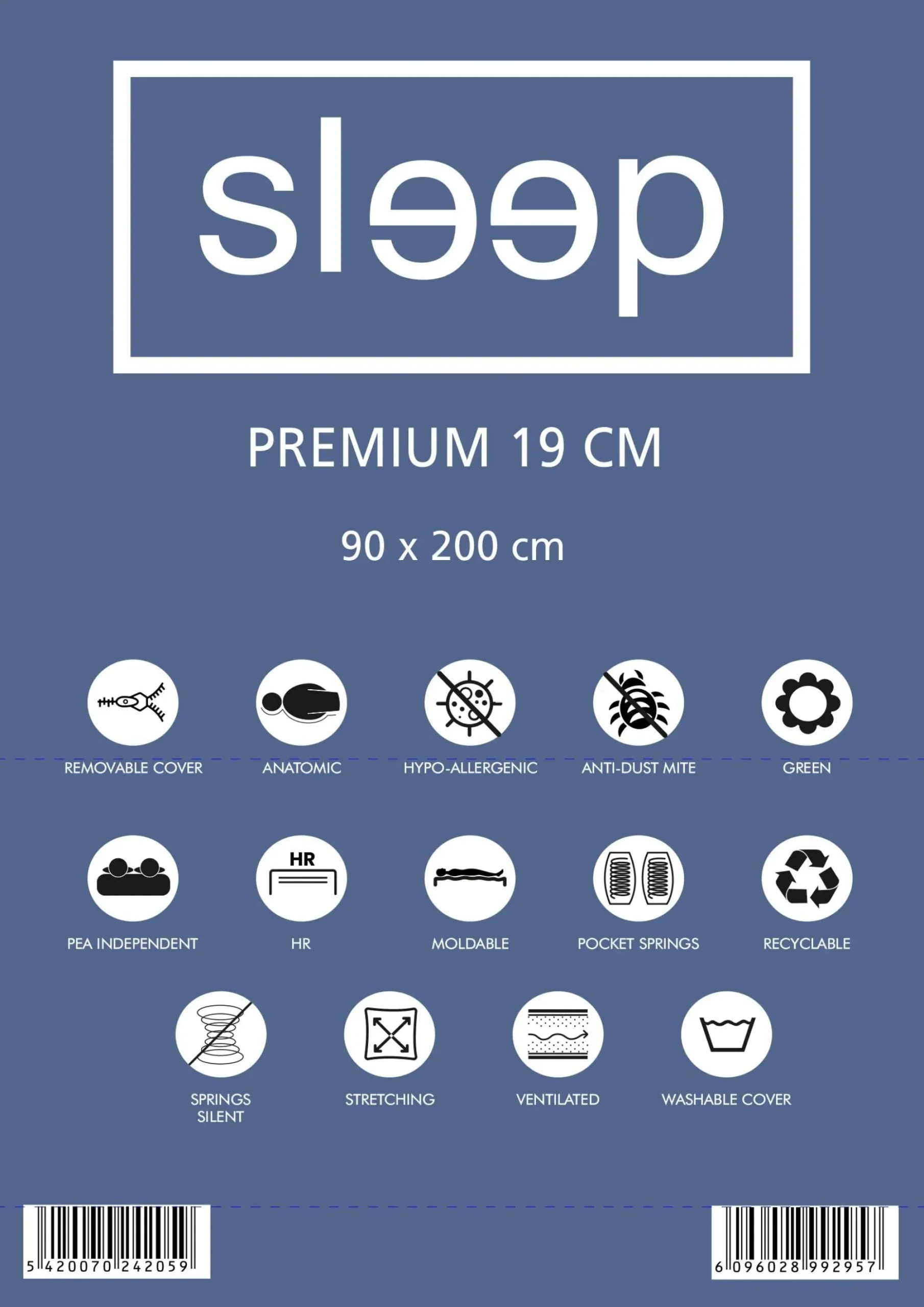 Einzelmatratze Premium Plus 90x200x19cm - Taschenfederkern