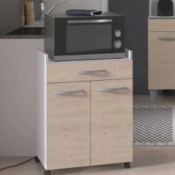 Eko Mikrowellenschrank mit Rollen - 2 Türen und 1 Schublade - Eichendekor