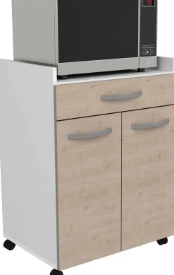 Eko Mikrowellenschrank mit Rollen - 2 Türen und 1 Schublade - Eichendekor