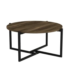 Emob Eleganter Couchtisch aus Nussbaumholz | 100% Melaminbeschichtung | Metallgestell
