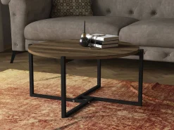 Emob Eleganter Couchtisch aus Nussbaumholz | 100% Melaminbeschichtung | Metallgestell