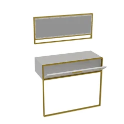 Emob Elegantes gemütliches Sideboard | 100% Melamin | Metallbeine | Marmormuster | Gold Weiß