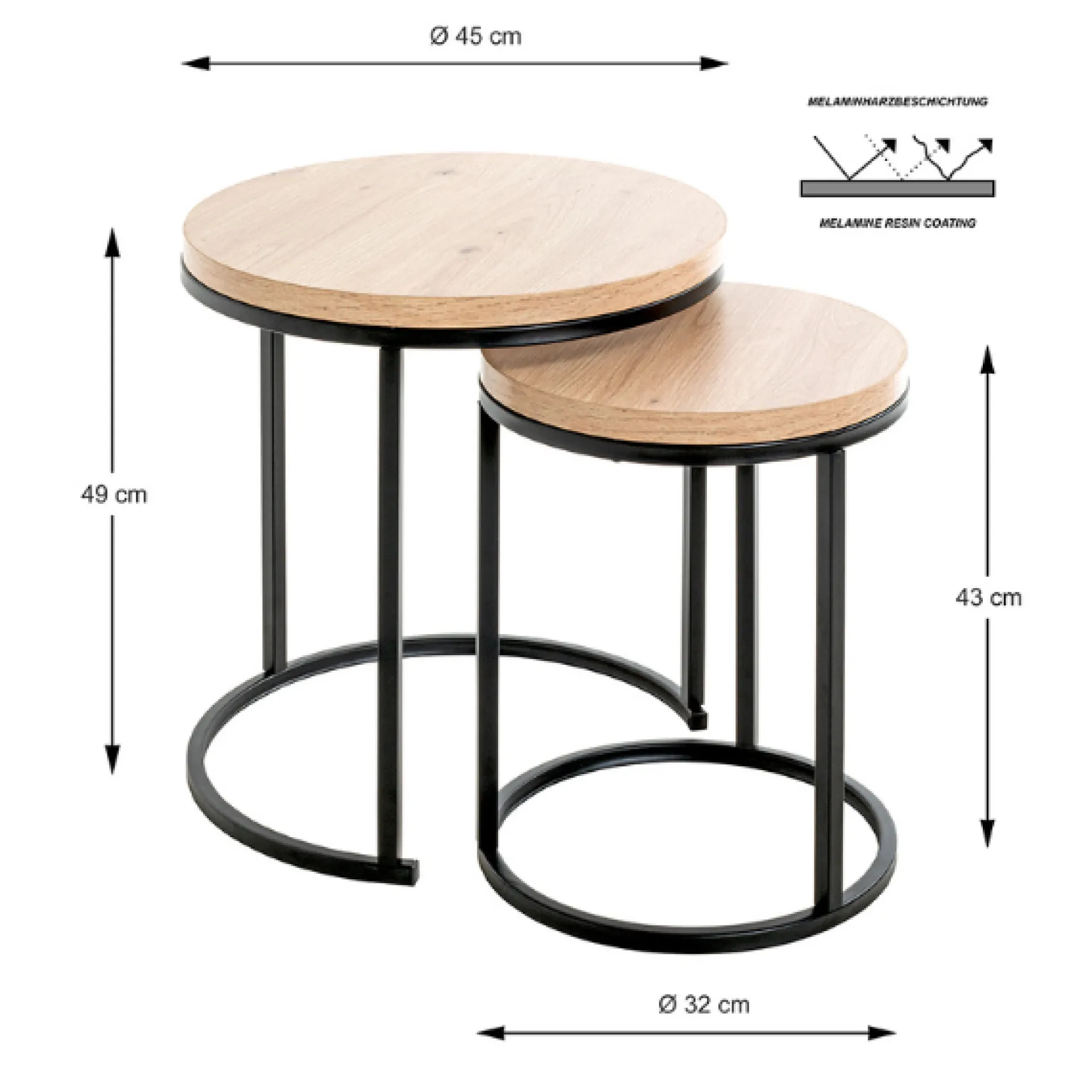 Haku 2er-Set Beistelltische | Braun-schwarz