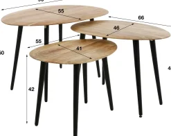 Emob 3er-Set Couchtische Auranne Akazie massiv